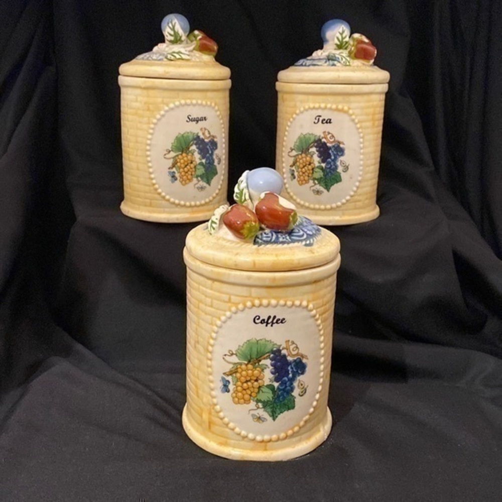 Rare Jay Imports Coffee Tea Sugar Canisters Jars Ceramic Storage With Lids
